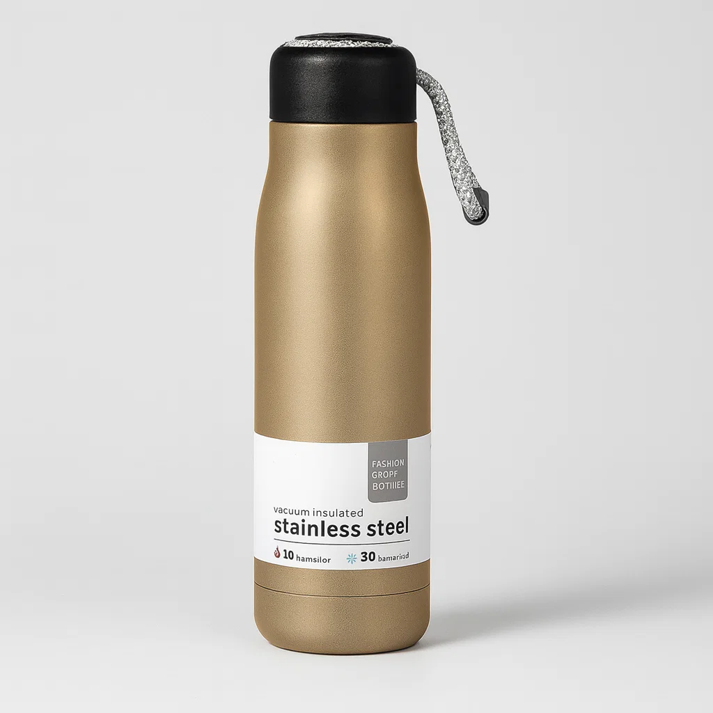 thermal-flask-550ml-gold-1 ترمس حراري سعة 550 مل – ستانلس ستيل يحافظ على المشروبات الساخنة و الباردة – ذهبي - الصورة 1